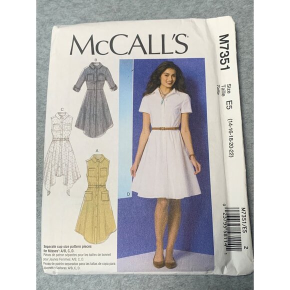 Uncut McCalls M7351 Misses Dress Sewing Pattern Size 14 16 18 20 22 2016 - Picture 1 of 4